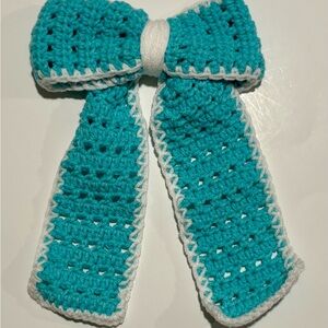 Handmade Teal and White Crochet Hair Bow